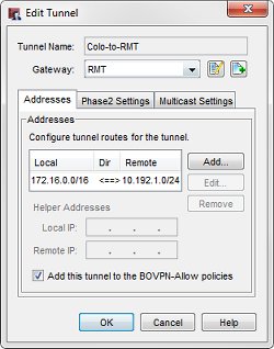 Captura de pantalla de la configuración del túnel Colo a RMT
